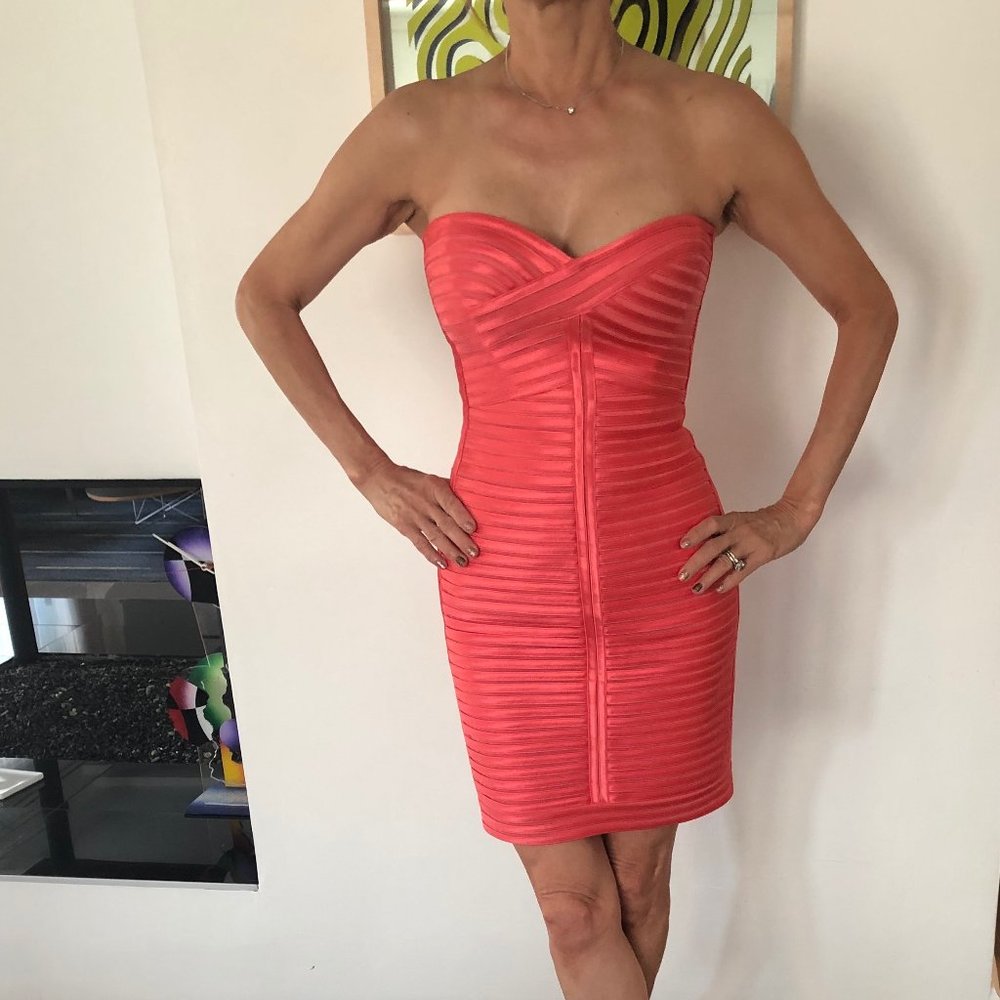 BCBGMaxAzria Strapless Peach Cocktail Dress